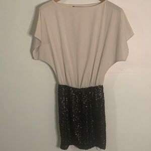 Jennifer Lopez Cream and Black Sequin Mini Dress